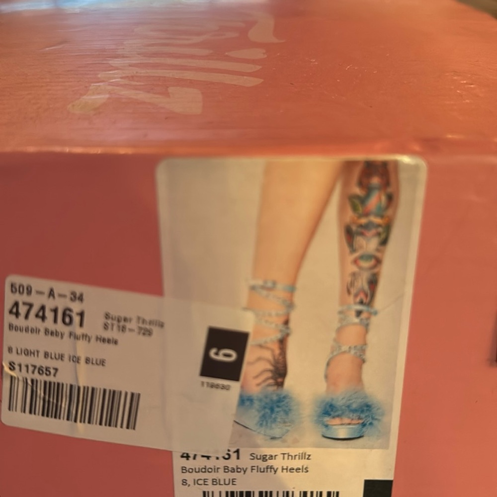 Sugar thrillz boudoir baby fluffy heels ice blue like new